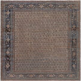 Antique Persian Allover Geometric Cream Beige Hand-Knotted Wool Rug – Circa 1900 BB9051