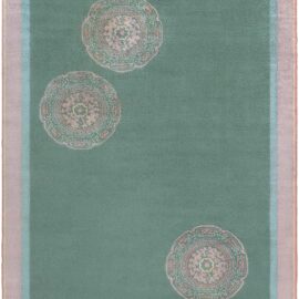 Vintage Chinese Art Deco Geometric Teal Hand-Knotted Wool Carpet BB9082