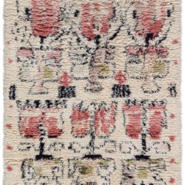 Scandinavian Vintage Floral Cream Beige Hand-Knotted Wool Carpet Rya Pile Rug By Laila Karttunen BB9083