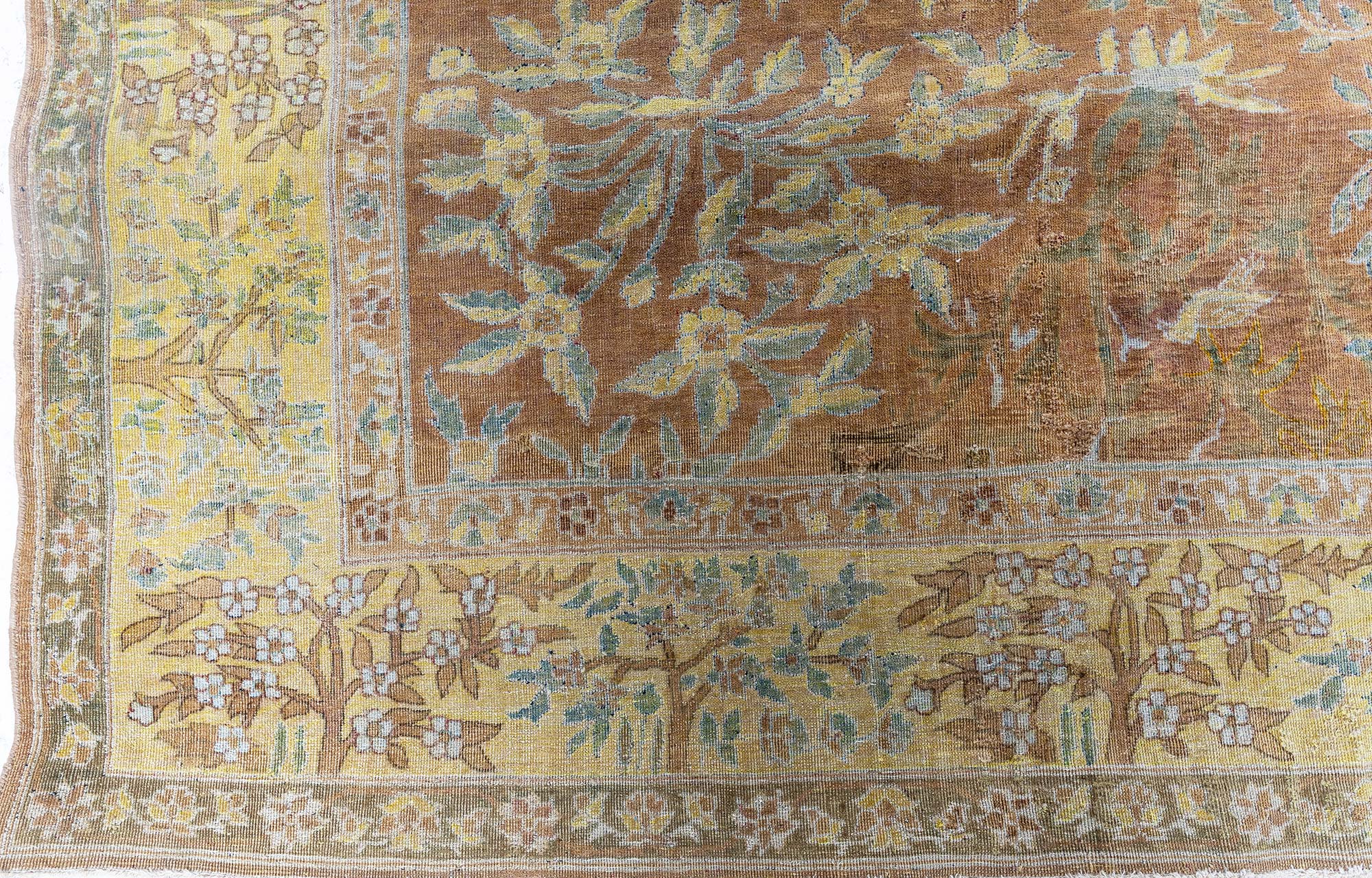 Antique Indian Allover Floral Muted Peach Hand-Knotted Wool Carpet – Circa 1900 Tree Of Life BB9087 Antique Indian Allover Floral Muted Peach Hand-Knotted Wool Carpet – Circa 1900 Tree Of Life BB9087