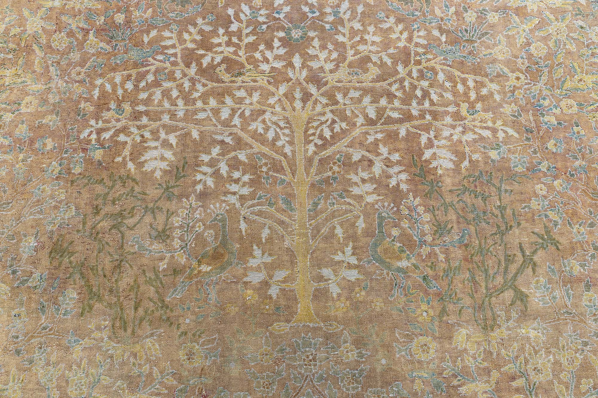 Antique Indian Allover Floral Muted Peach Hand-Knotted Wool Carpet – Circa 1900 Tree Of Life BB9087 Antique Indian Allover Floral Muted Peach Hand-Knotted Wool Carpet – Circa 1900 Tree Of Life BB9087