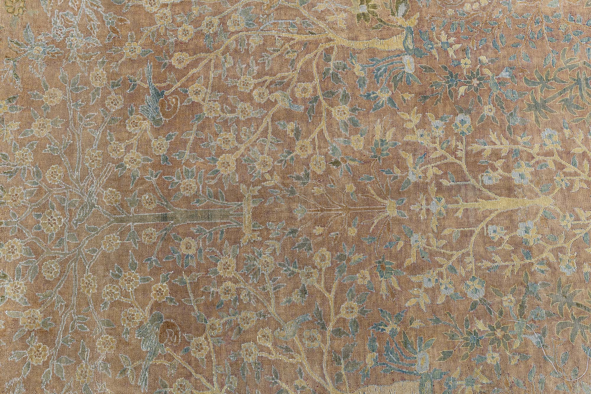 Antique Indian Allover Floral Muted Peach Hand-Knotted Wool Carpet – Circa 1900 Tree Of Life BB9087 Antique Indian Allover Floral Muted Peach Hand-Knotted Wool Carpet – Circa 1900 Tree Of Life BB9087