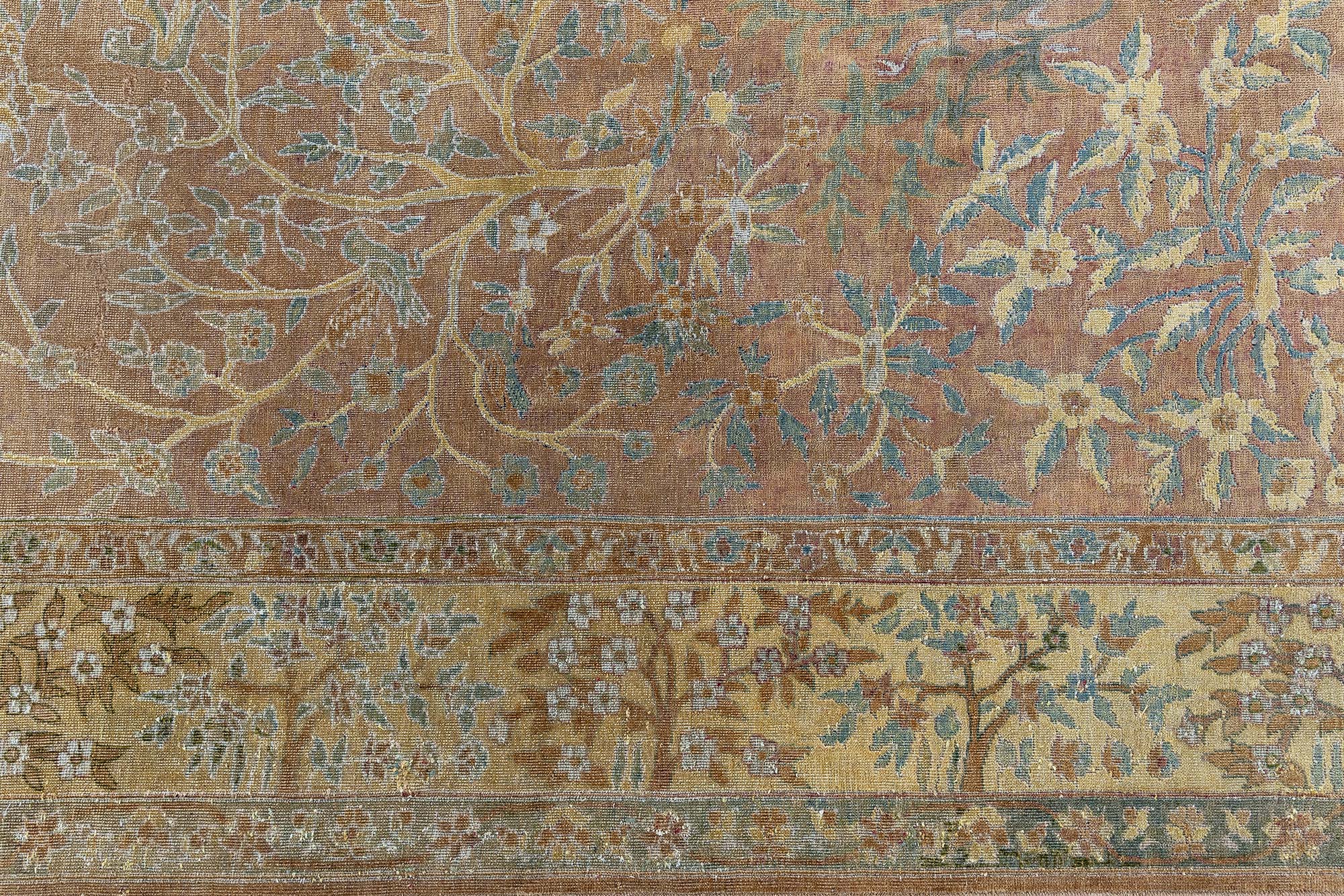 Antique Indian Allover Floral Muted Peach Hand-Knotted Wool Carpet – Circa 1900 Tree Of Life BB9087 Antique Indian Allover Floral Muted Peach Hand-Knotted Wool Carpet – Circa 1900 Tree Of Life BB9087