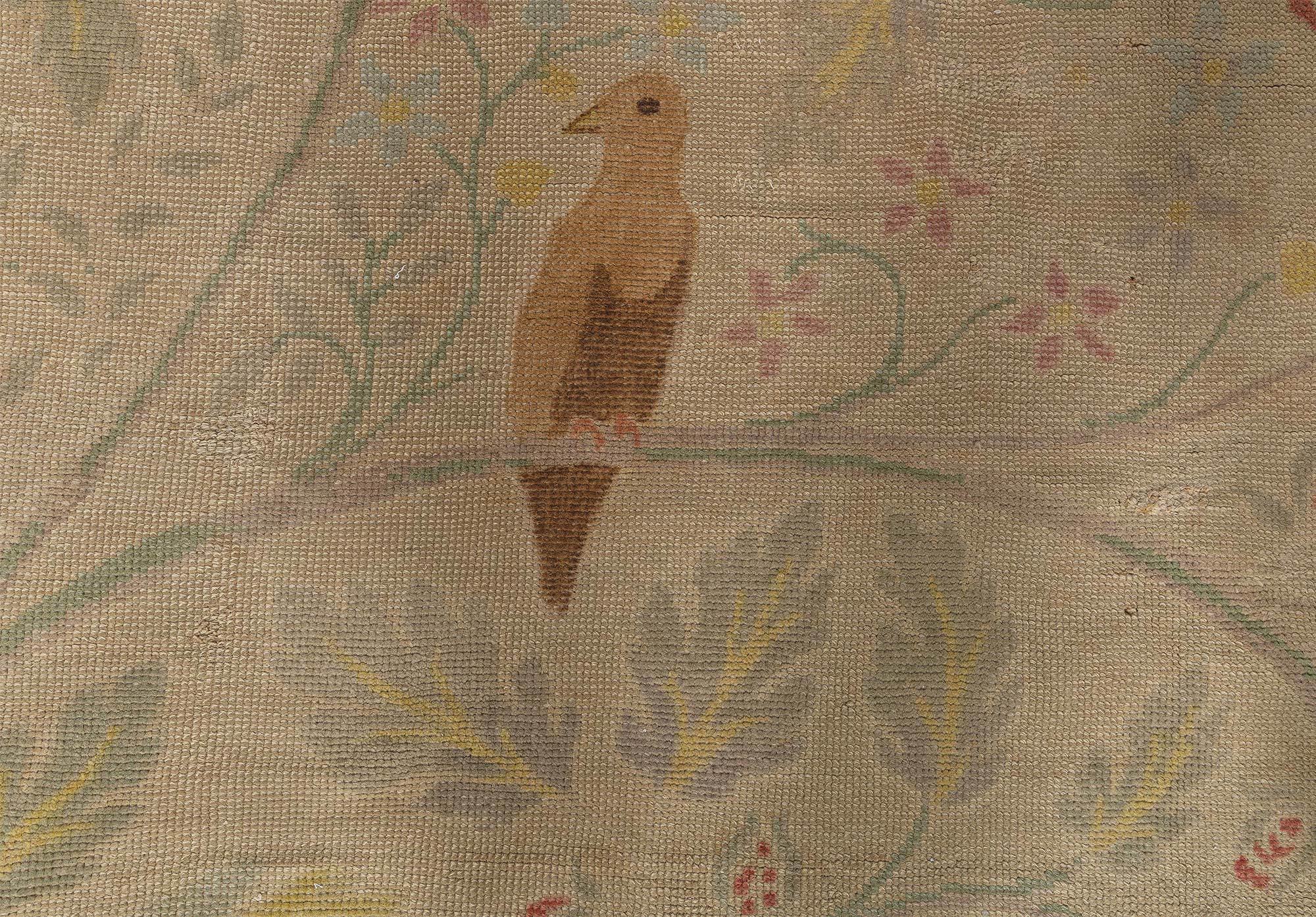 Vintage Irish Arts & Crafts Floral Pale Sand Hand-Knotted Wool Rug Tree Of Life Rug Designed By C.F.A. Voysey For J.G. Inzkey, Bohemia BB9093 Vintage Irish Arts & Crafts Floral Pale Sand Hand-Knotted Wool Rug Tree Of Life Rug Designed By C.F.A. Voysey For J.G. Inzkey, Bohemia BB9093