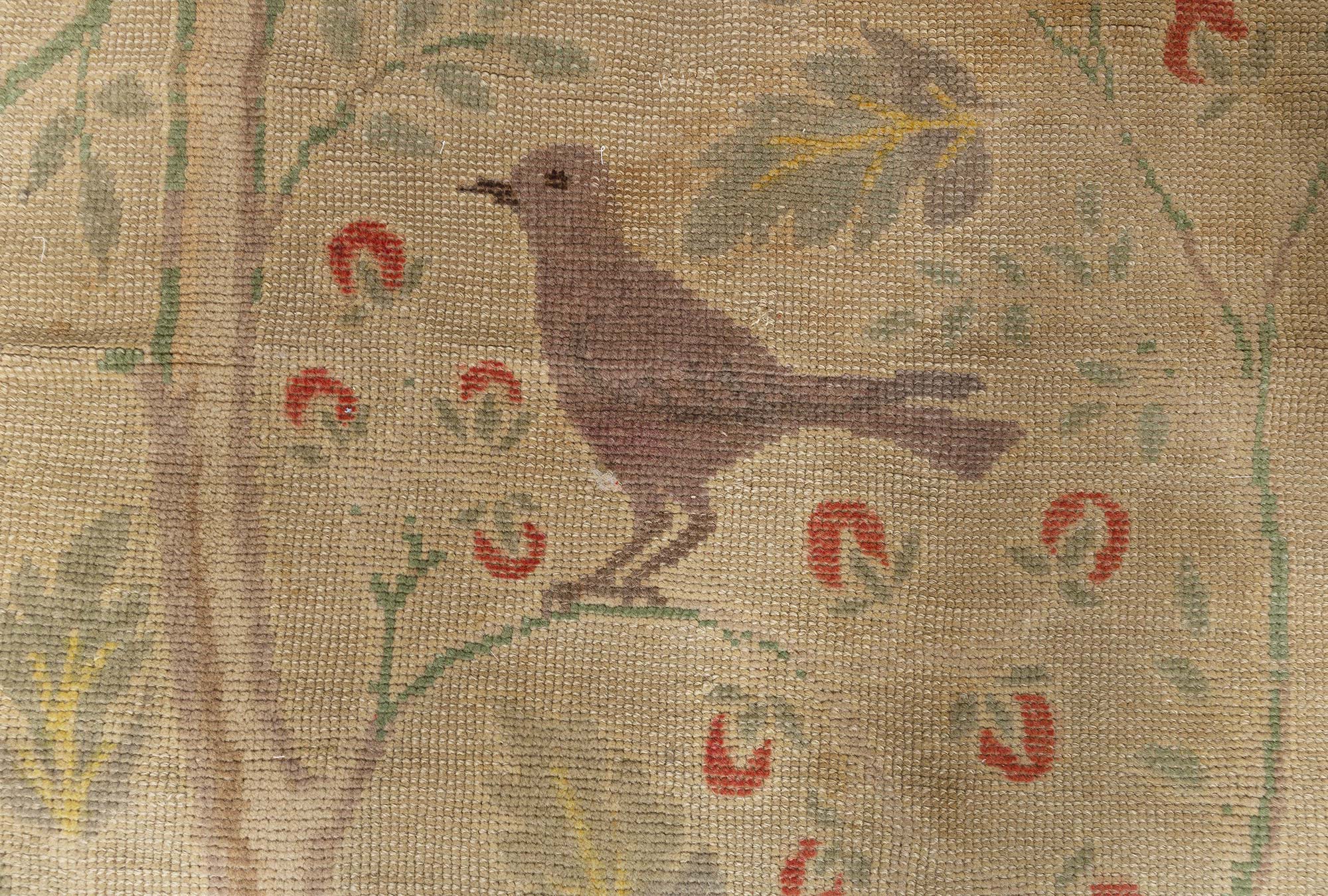 Vintage Irish Arts & Crafts Floral Pale Sand Hand-Knotted Wool Rug Tree Of Life Rug Designed By C.F.A. Voysey For J.G. Inzkey, Bohemia BB9093 Vintage Irish Arts & Crafts Floral Pale Sand Hand-Knotted Wool Rug Tree Of Life Rug Designed By C.F.A. Voysey For J.G. Inzkey, Bohemia BB9093
