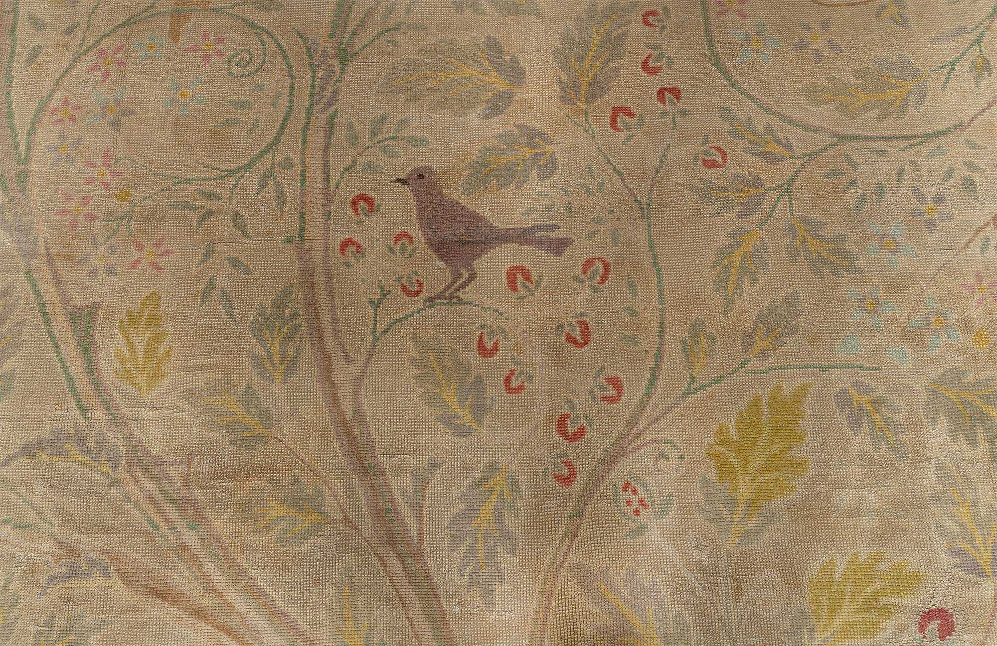 Vintage Irish Arts & Crafts Floral Pale Sand Hand-Knotted Wool Rug Tree Of Life Rug Designed By C.F.A. Voysey For J.G. Inzkey, Bohemia BB9093 Vintage Irish Arts & Crafts Floral Pale Sand Hand-Knotted Wool Rug Tree Of Life Rug Designed By C.F.A. Voysey For J.G. Inzkey, Bohemia BB9093