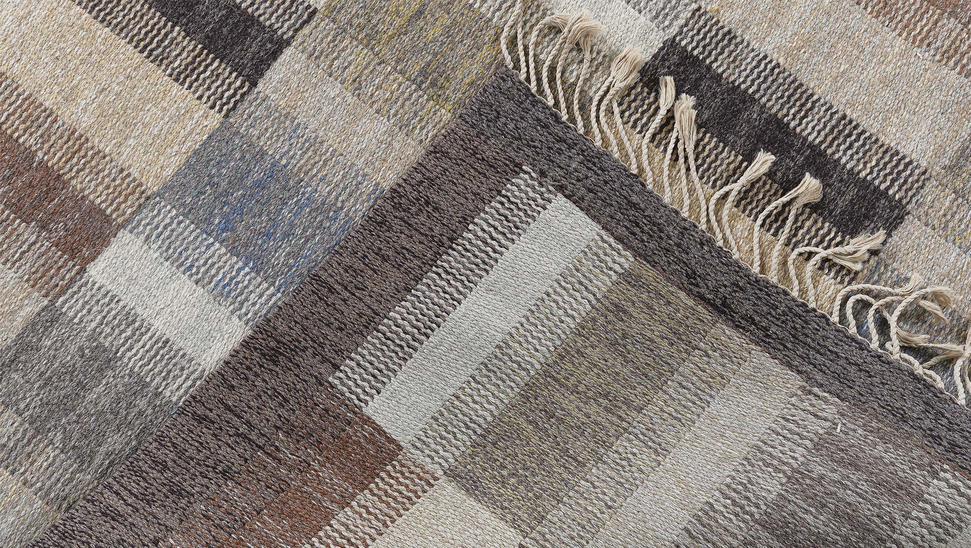 Vintage Scandinavian Geometric Light Beige Flatweave Wool Rug By Brita Grahns BB9094 Vintage Scandinavian Geometric Light Beige Flatweave Wool Rug By Brita Grahns BB9094