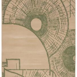 Modern Custom Rug in Sage Green and Sand with Abstract Circular Geometry S50001