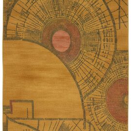 Custom Modern Rug in Mustard Gold with Olive and Rust Accents S50002