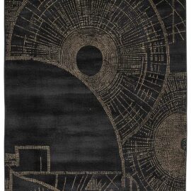 Modern Custom Rug in Deep Black with Antique Gold Geometric Motifs S50004
