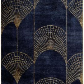 Luxury Modern Custom Rug in Dark Indigo with Gold Geometric Arches S50005