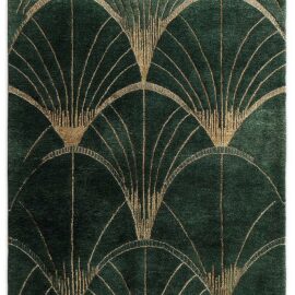 Art Deco Fan Pattern Custom Rug in Emerald Green and Metallic Gold S50007