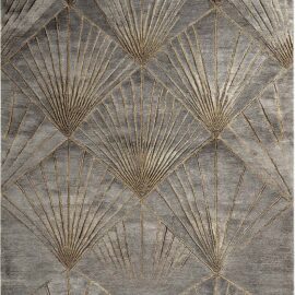 Luxury Art Deco–Inspired Custom Rug in Silver, Charcoal, and Gold Tones S50010