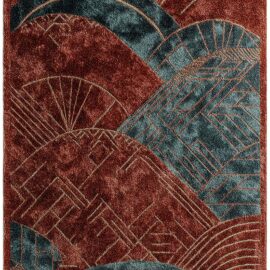 Modern Custom Rug in Rust, Teal Blue, and Burnished Gold with Abstract Geometric Motifs S50011