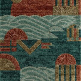 Modern Custom Rug in Deep Teal, Rust, Seafoam, and Antique Gold with Abstract Coastal Geometry S50012