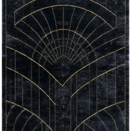 Luxury Art Deco–Inspired Custom Rug in Midnight Blue with Hand-Drawn Gold Linework S50013