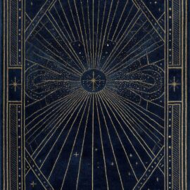 Luxury Custom Rug in Deep Navy Blue and Gold with Radiant Starburst Design S50014