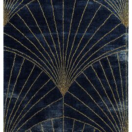 Luxury Custom Rug in Midnight Blue and Soft Gold with Radiating Fan Pattern S50015