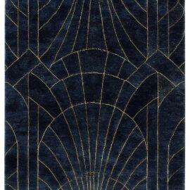 Art Deco–Inspired Custom Rug in Deep Navy Blue with Gold Linear Arches S50017