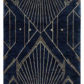 Modern Custom in Deep Navy Blue and Antique Gold with Geometric Radiance Motif S50018