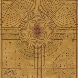 Modern Custom Rug in Golden Ochre and Burnished Bronze with Radiating Architectural Geometry S50023