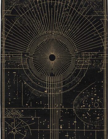 Modern Custom Rug in Midnight Blue and Antique Gold with Art Deco Geometry S50019