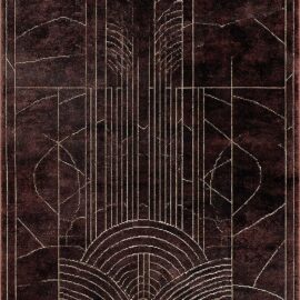 Modern Custom Rug in Deep Burgundy and Antique Gold with Architectural Art Deco Geometry S50027