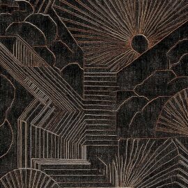 Modern Custom Geometric Rug in Black, Bronze, and Copper with Layered Radiant Forms S50028