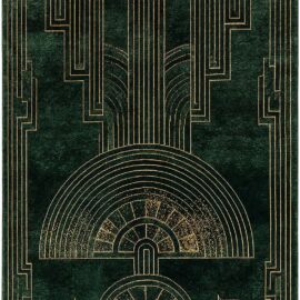 Modern Custom Rug in Deep Emerald Green and Antique Gold with Art Deco Architectural Motif S50031