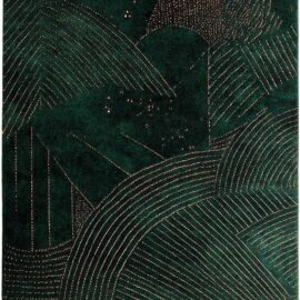 Contemporary Geometric Custom Rug in Emerald Green with Gilded Accents S50032
