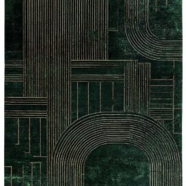 Contemporary Geometric Custom Rug in Forest Green with Gold Linear Motifs S50033