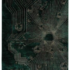 Modern Abstract Custom Rug in Deep Emerald Green and Antique Gold S50034