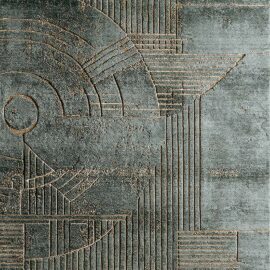 Modern Architectural Custom Rug in Sage Green, Stone Gray, and Antique Gold S50036
