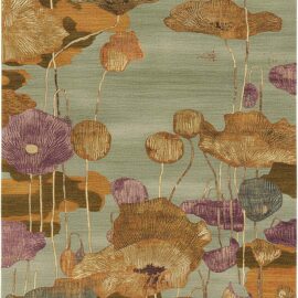 Modern Botanical Custom Rug in Soft Sage Green, Ochre Gold, and Muted Plum S50037