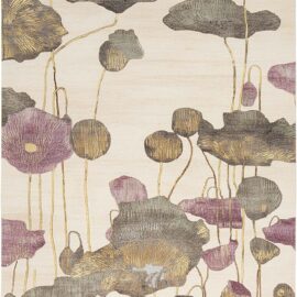 Modern Botanical Custom Rug in Ivory, Soft Gold, Taupe, and Muted Lavender S50038