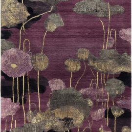 Modern Botanical Custom Rug in Deep Plum, Antique Gold, and Charcoal S50039
