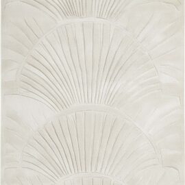 Modern Sculptural Fan-Motif Custom Rug in Ivory, Soft Cream, and Alabaster S50042