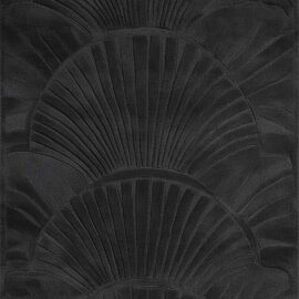Modern Sculptural Fan-Motif Custom Rug in Charcoal Black and Deep Graphite S50043
