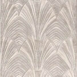 Modern Sculpted Fan Pattern Custom Rug in Soft Ivory, Pale Beige, and Warm Sand S50046