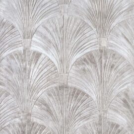 Modern Art Deco Fan Pattern Custom Rug in Ivory, Pearl Gray, and Soft Silver S50048