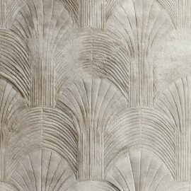 Modern Sculpted Fan Motif Custom Rug in Ivory, Pale Sand, and Soft Stone S50053