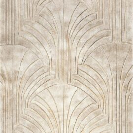 Modern Sculpted Fan Motif Custom Rug in Ivory, Warm Sand, and Pale Beige S50054
