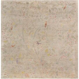 Vintage Irish Arts & Crafts Floral Pale Sand Hand-Knotted Wool Rug Tree Of Life Rug Designed By C.F.A. Voysey For J.G. Inzkey, Bohemia BB9093