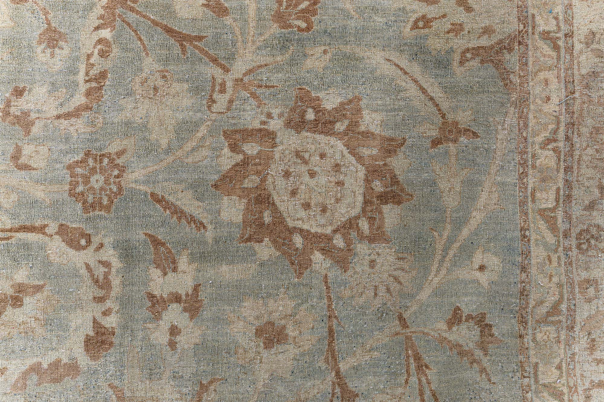 Antique Kirman Floral Light Blue Hand-Knotted Wool Rug BB9099 Antique Kirman Floral Light Blue Hand-Knotted Wool Rug BB9099