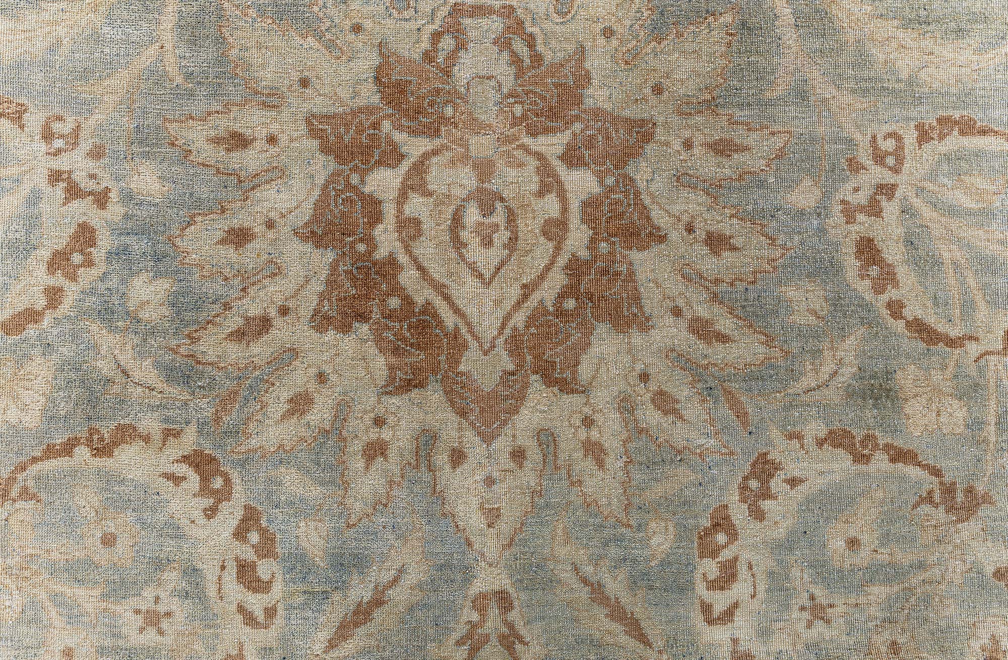 Antique Kirman Floral Light Blue Hand-Knotted Wool Rug BB9099 Antique Kirman Floral Light Blue Hand-Knotted Wool Rug BB9099