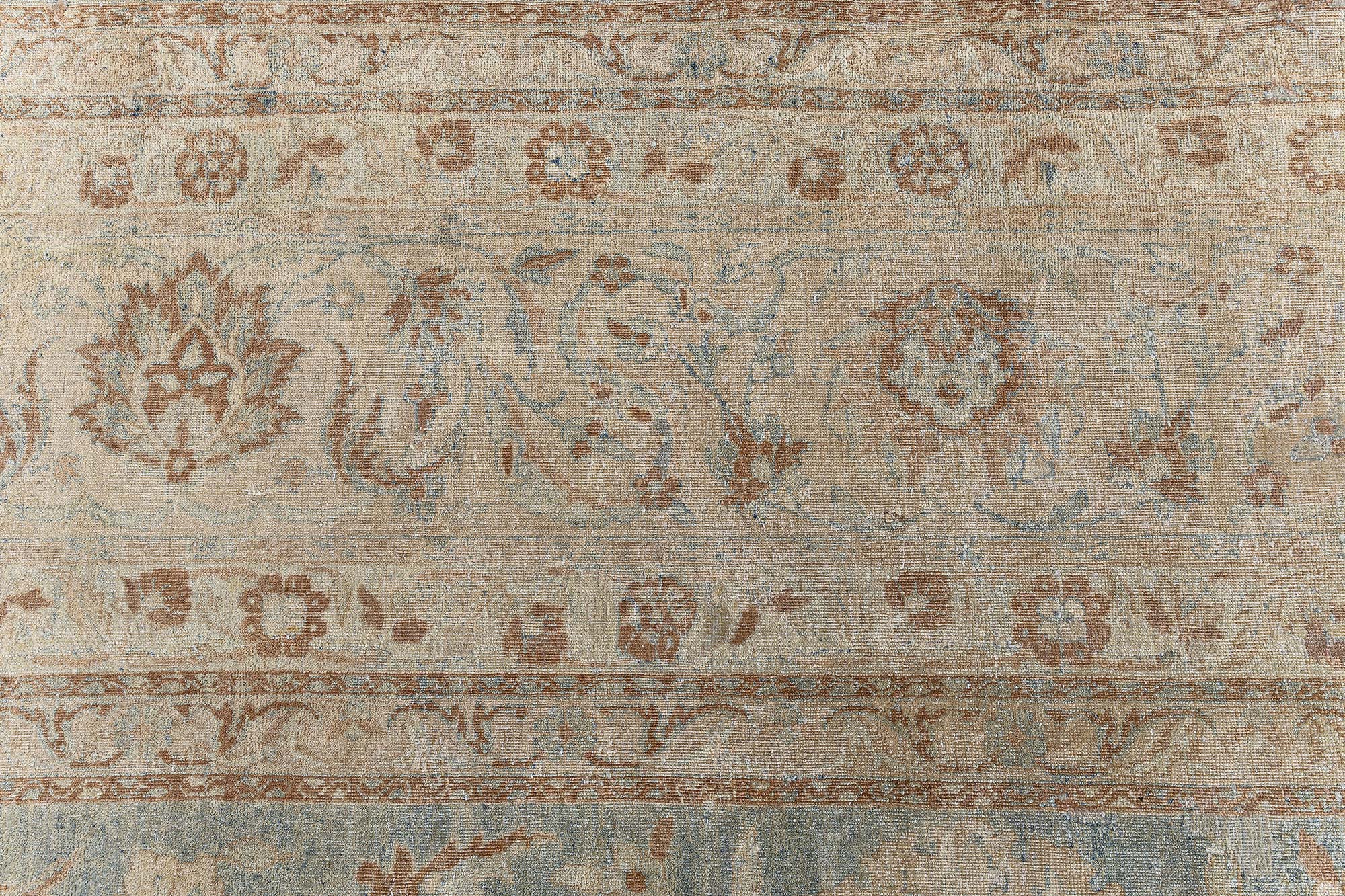 Antique Kirman Floral Light Blue Hand-Knotted Wool Rug BB9099 Antique Kirman Floral Light Blue Hand-Knotted Wool Rug BB9099