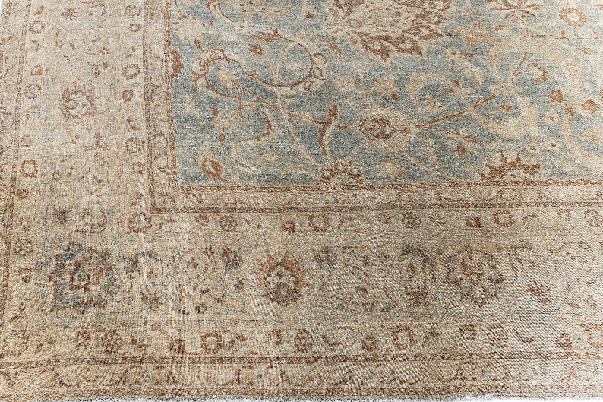 Antique Kirman Floral Light Blue Hand-Knotted Wool Rug BB9099 Antique Kirman Floral Light Blue Hand-Knotted Wool Rug BB9099
