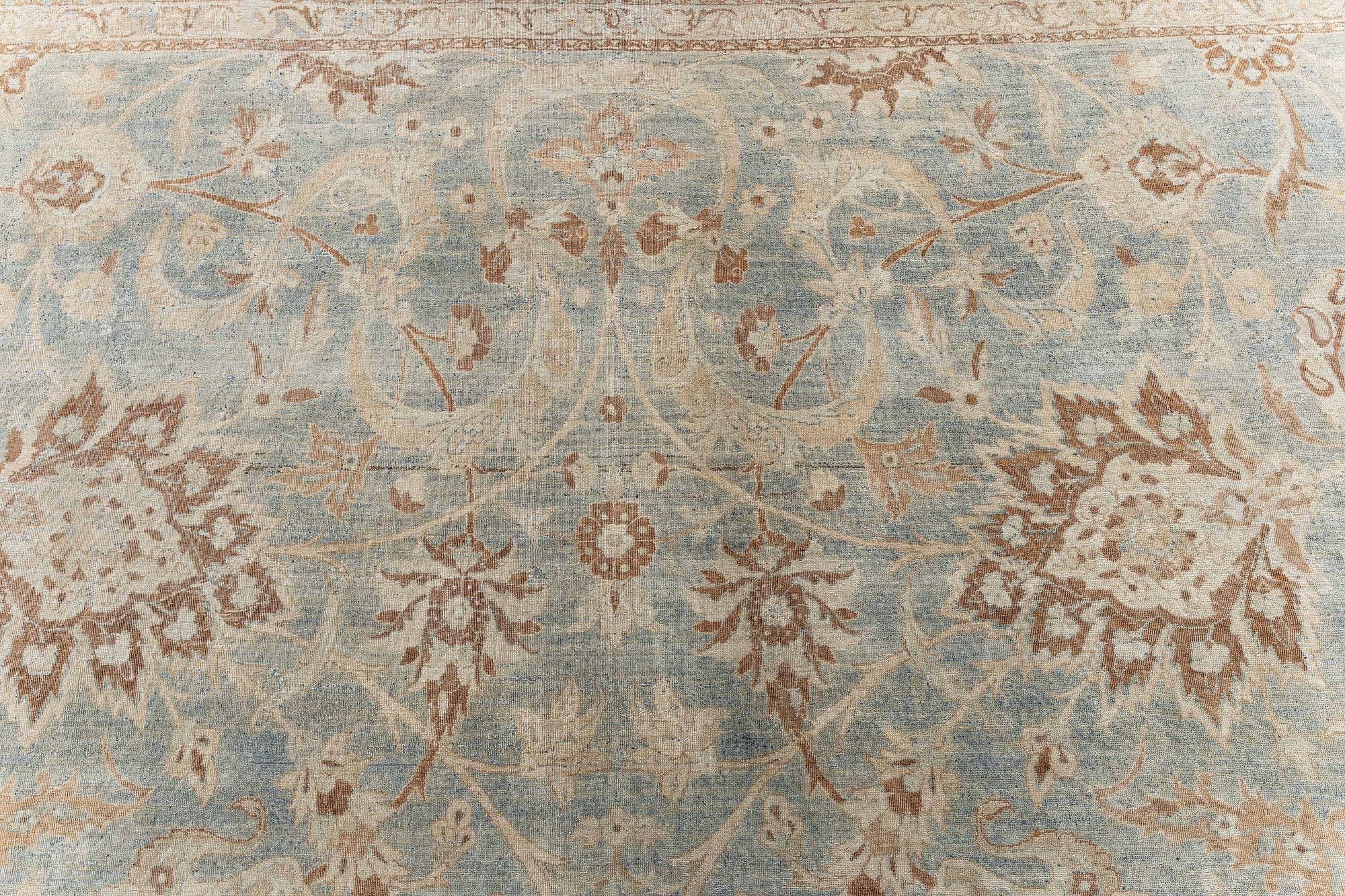 Antique Kirman Floral Light Blue Hand-Knotted Wool Rug BB9099 Antique Kirman Floral Light Blue Hand-Knotted Wool Rug BB9099