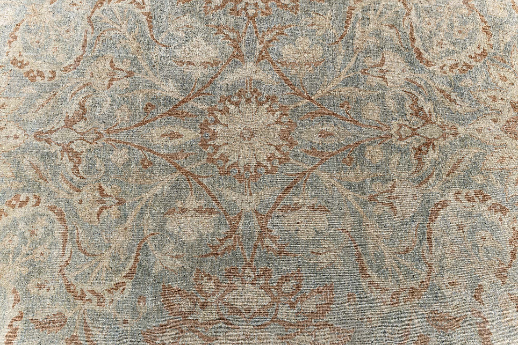 Antique Kirman Floral Light Blue Hand-Knotted Wool Rug BB9099 Antique Kirman Floral Light Blue Hand-Knotted Wool Rug BB9099