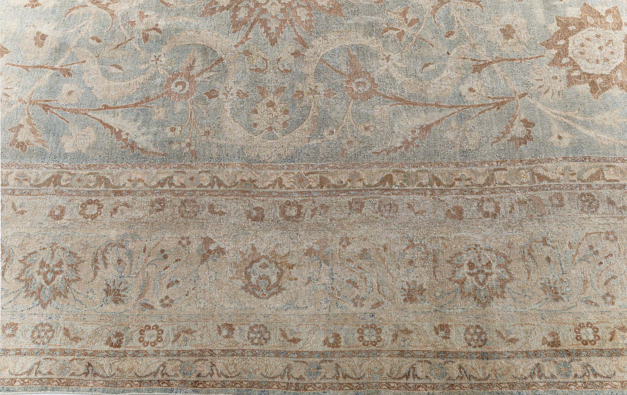 Antique Kirman Floral Light Blue Hand-Knotted Wool Rug BB9099 Antique Kirman Floral Light Blue Hand-Knotted Wool Rug BB9099